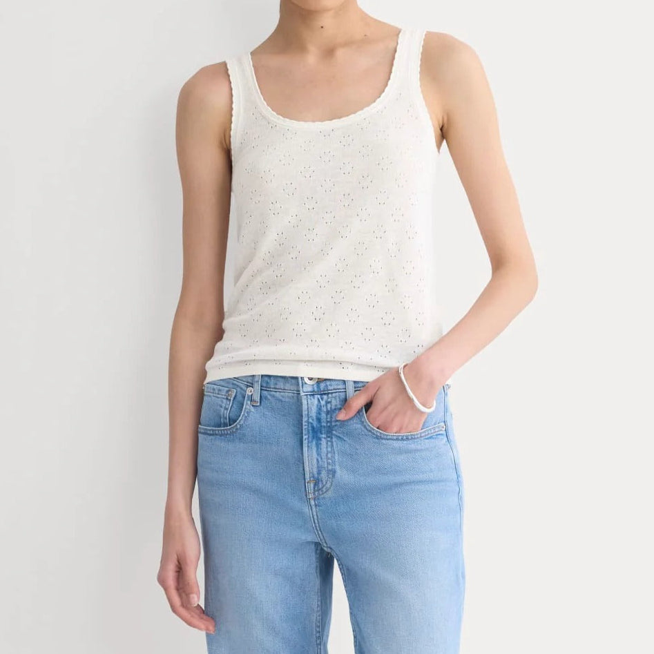 Lace-Trimmed Tank in Fine Linen