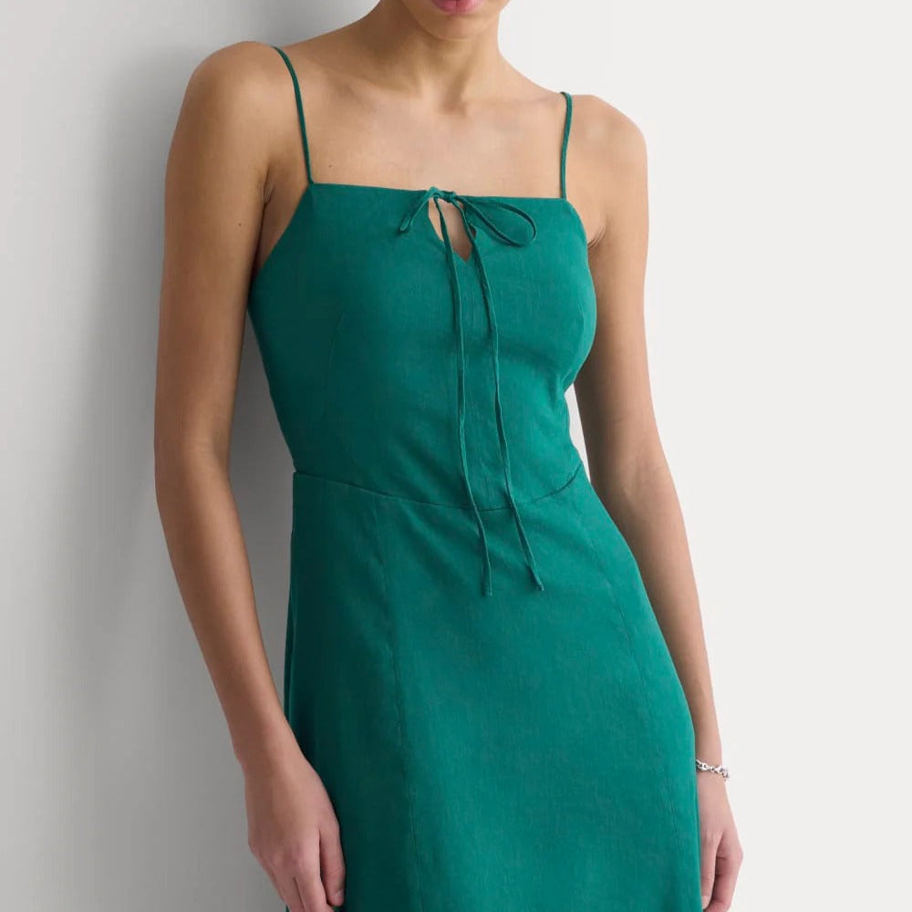 Tie Neck Dress in Stretch Linen
