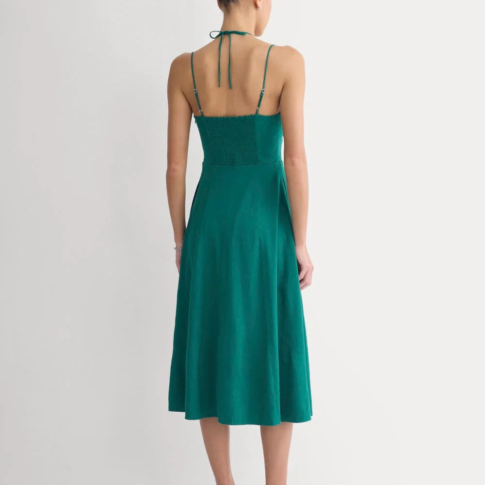 Tie Neck Dress in Stretch Linen