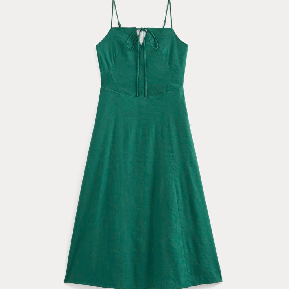 Tie Neck Dress in Stretch Linen